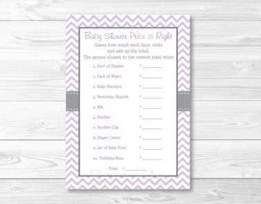 Purple & Grey Chevron Printable Baby Shower "Price Is Right!" Game Cards #A370