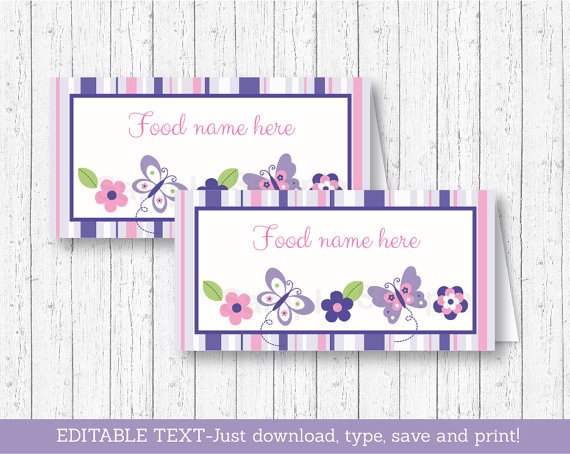 Pink & Purple Butterfly Buffet Tent Cards & Place Cards Editable PDF #A220