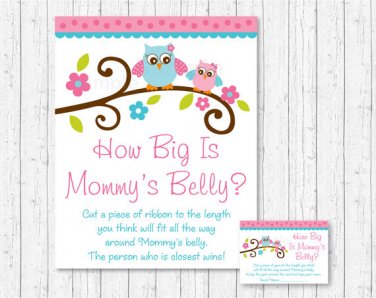 Pink Owl How Big Is Mommys Belly Baby Shower Game #A162