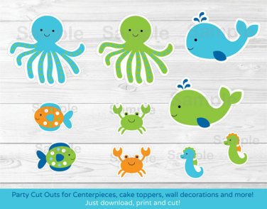 Blue Under The Sea Party Cutouts Decorations Printable #A237
