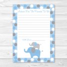 Blue & Gray Polka Dot Elephant Printable Baby Shower Mommy Advice Cards #A135