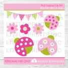 Pink & Green Ladybug Clipart #A108