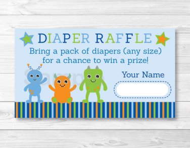 Baby Monsters Printable Baby Shower Diaper Raffle Tickets #A124