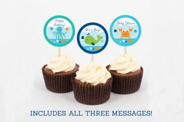 Blue Under The Sea Nautical Printable Cupcake Toppers Party Favor Tags #A237