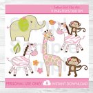 Safari Girl Jungle Animals Clipart #A229