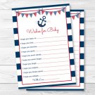Nautical Anchor Blue & Red Printable Baby Shower Wishes For Baby Advice Cards #A259