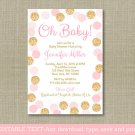 Oh Baby Blush Pink & Gold Glitter Printable Baby Shower Invitation Editable PDF #A380