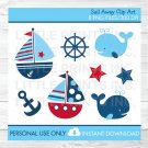 Nautical Sailboat Whale Clipart #A123