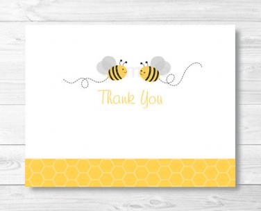 Yellow & Grey Bumble Bee Gender Neutral Thank You Card Printable #A359