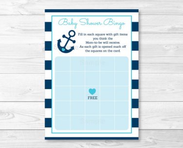 Nautical Anchor Printable Baby Shower Bingo Cards #A222