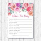 Pink Watercolor Flowers Printable Baby Shower Wishes For Baby Advice Cards #A385