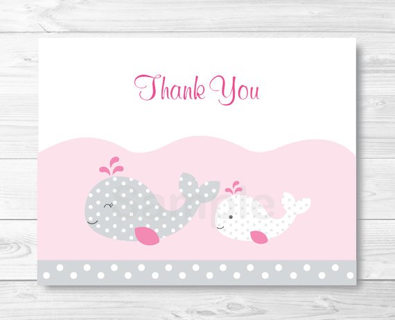 Pink Nautical Whale Thank You Card Printable #A235