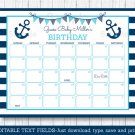 Nautical Anchor Baby Due Date Calendar Editable PDF #A222