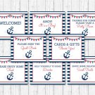 Nautical Anchor Blue & Red Baby Shower Table Signs - 8 Printable Signs #A259