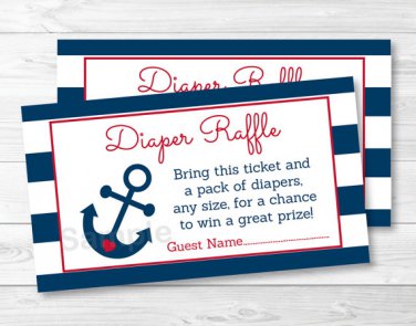 Nautical Anchor Blue & Red Printable Baby Shower Diaper Raffle Tickets #A259