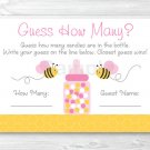Pink Bumble Bee Printable Baby Shower "Guess How Many?" Game Cards #A101