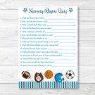 Sports Football Baseball Soccer Baby Shower Nursery Rhyme Quiz Game Printable #A119
