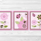 Pink Ladybug Flower Printable Nursery Wall Art #A122