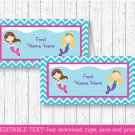 Mermaid Pool Party Buffet Tent Cards & Place Cards Editable PDF #A363