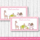 Safari Girl Pink Jungle Animals Buffet Tent Cards & Place Cards Editable PDF #A229