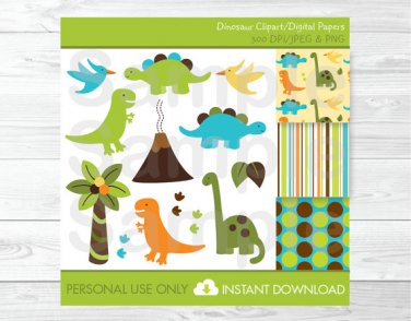 Dinosaur Clipart & Digital Paper #A132