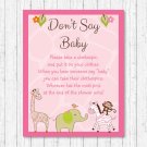 Safari Girl Pink Jungle Animals Dont Say Baby Baby Shower Game Printable #A229