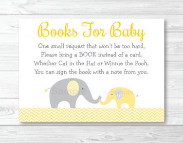Yellow Chevron Elephant Printable Baby Shower Book Request Cards #A181