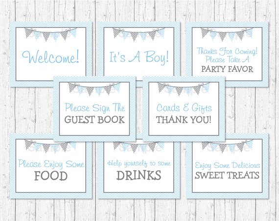 Blue Chevron Baby Shower Table Signs - 8 Printable Signs #A260