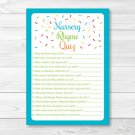 Baby Sprinkle Rainbow Blue Baby Shower Nursery Rhyme Quiz Game Printable #A386