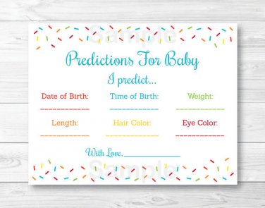 Baby Sprinkle Rainbow Blue Baby Shower Baby Predictions Game Cards Printable #A386