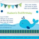 Nautical Blue Whale Birthday Invitation Printable Editable PDF #A163
