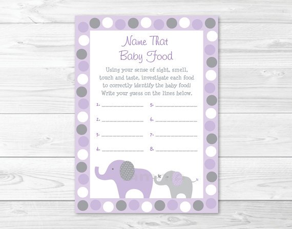 Lavender Elephant Name That Baby Food Baby Shower Game Printable #A242