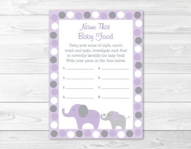 Lavender Elephant Name That Baby Food Baby Shower Game Printable #A242