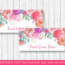 Pink Watercolor Flowers Buffet Tent Cards & Place Cards Editable PDF #A385