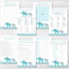 Teal Elephant Baby Shower Games Pack - 8 Printable Games #A387