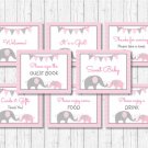 Pink Chevron Elephant Baby Shower Table Signs - 8 Printable Signs #A186