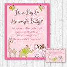 Safari Girl Pink Jungle Animals How Big Is Mommys Belly Baby Shower Game #A229