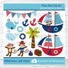 Nautical Monkey Pirate Whale Clipart #A287