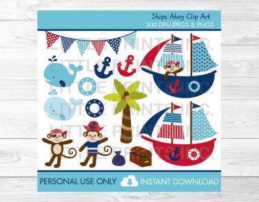 Nautical Monkey Pirate Whale Clipart #A287