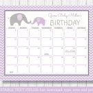 Purple Chevron Elephant Baby Due Date Calendar Editable PDF #A184