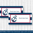 Nautical Anchor Blue & Red Buffet Tent Cards & Place Cards Editable PDF #A259
