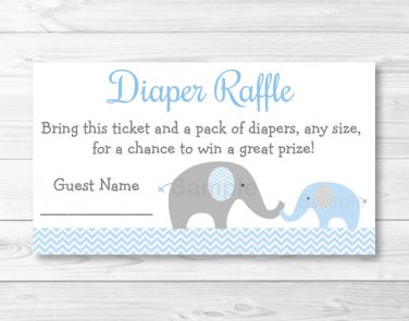 Blue Chevron Elephant Printable Baby Shower Diaper Raffle Tickets #A187