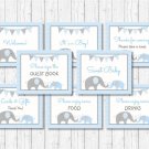 Blue Chevron Elephant Baby Shower Table Signs - 8 Printable Signs #A187
