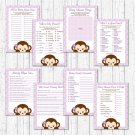 Purple Monkey Baby Shower Games Pack - 8 Printable Games #A388
