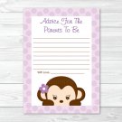 Purple Monkey Printable Baby Shower Mommy Advice Cards #A388