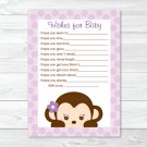Purple Monkey Printable Baby Shower Wishes For Baby Advice Cards #A388