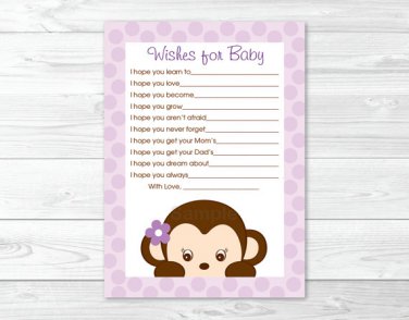 Purple Monkey Printable Baby Shower Wishes For Baby Advice Cards #A388