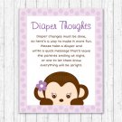 Purple Monkey Diaper Thoughts Late Night Diaper Baby Shower Game #A388