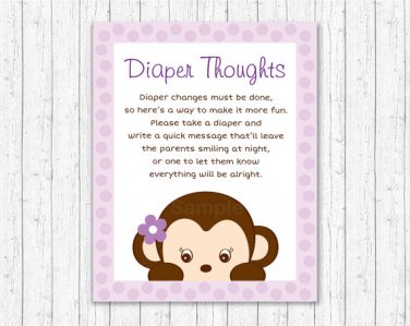 Purple Monkey Diaper Thoughts Late Night Diaper Baby Shower Game #A388