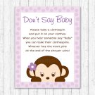 Purple Monkey Dont Say Baby Baby Shower Game Printable #A388